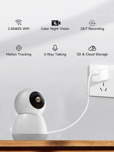 WiFi Indoor Security Camera, Pet Camera with Phone APP, Pan/Tilt Wireless Cameras for Home Security 360, Smart Camera with Motion Detection, 2-Way Audio, Siren,Work with Alexa (not SD Card) in Saudi Arabia