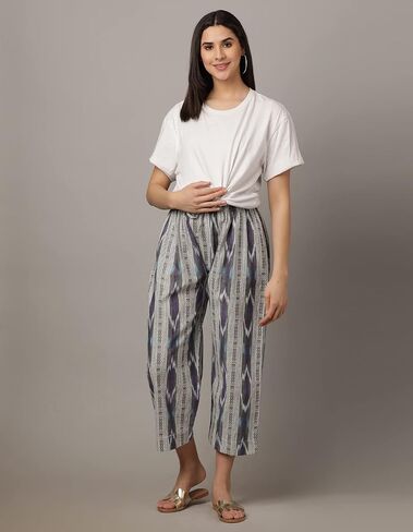 The Mom Store Women's Maternity Bottoms | Cotton | Maternity Ikat Pants | Pre and Post Pregnancy | Comfortable | Prussian XX-Large Multicolour in Saudi Arabia