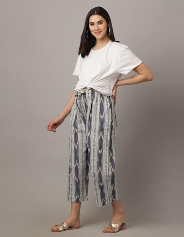 The Mom Store Women's Maternity Bottoms | Cotton | Maternity Ikat Pants | Pre and Post Pregnancy | Comfortable | Prussian XX-Large Multicolour in Saudi Arabia