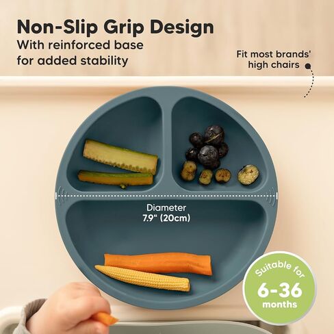 مرايل سيليكون للأطفال وألواح شفط من KeaBabies مكونة من قطعتين - مريلة سيليكون مقاومة للماء وسهلة المسح للأطفال - 3 عبوات من أطباق الأطفال المقسمة من السيليكون بنسبة 100% مع شفط، ألواح خالية من مادة BPA in Kuwait