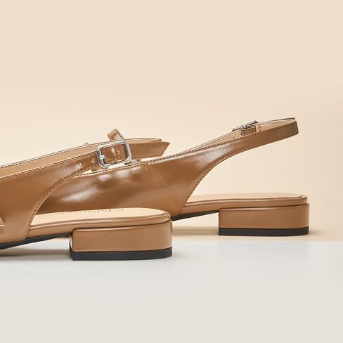 C.Paravano Slingback الصنادل المسطحة ماري جين الشقق مربع اصبع القدم كتلة كعب الصنادل الأشرطة قابل للتعديل الانزلاق على موضة فستان كاجوال الأحذية in Saudi Arabia