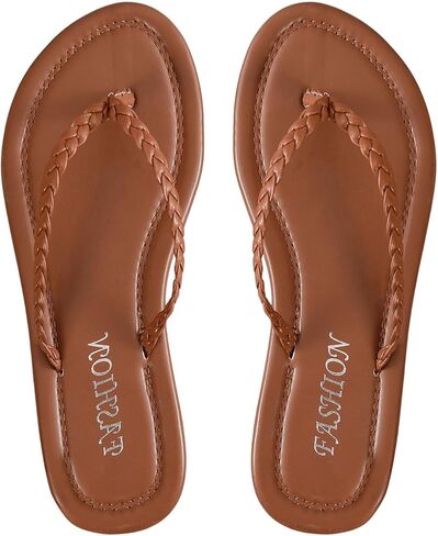 GORGLITTER Women's Braided Strap Thong Flats Open Toe Flip Flops Pu Leather Slide Sandals in Saudi Arabia