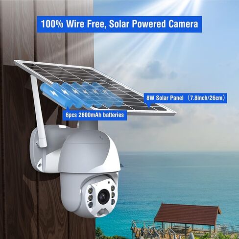 Security Cameras Wireless Outdoor Solar Battery Powered, WiFi Wireless Security Camera 1080P, 15600mAh Battery Capacity, Motion Detection, Color Night Vision,2-Way Audio, Cloud/SD Slot in Kuwait