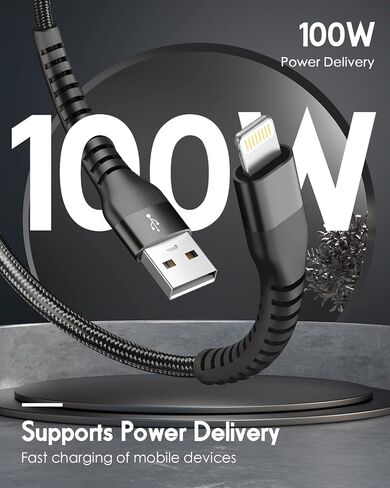 كابل شاحن ZZT 4 قطع بطول 6 أقدام متوافق مع كابل Lightning سلك شحن USB مضفر من النايلون عالي السرعة متوافق مع Apple Mfi-Certified iPhone 15 14 13 Pro Max/12/11 Pro/XS/XR/X/8/7/6/iPad (فضي) ) in Kuwait