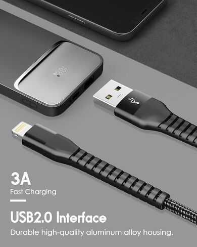كابل شاحن ZZT 4 قطع بطول 6 أقدام متوافق مع كابل Lightning سلك شحن USB مضفر من النايلون عالي السرعة متوافق مع Apple Mfi-Certified iPhone 15 14 13 Pro Max/12/11 Pro/XS/XR/X/8/7/6/iPad (فضي) ) in Kuwait