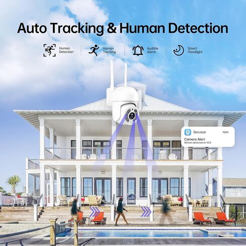 SECUEYE APP 2MP كاميرا على شكل قبة واي فاي 2.4 جيجا هرتز 5 جيجا هرتز عموم/إمالة/تكبير تتبع تلقائي اللون البشري IP65 مقاوم للماء 24/7 تسجيل أمان خارجي (2 ميجابكسل) in Saudi Arabia