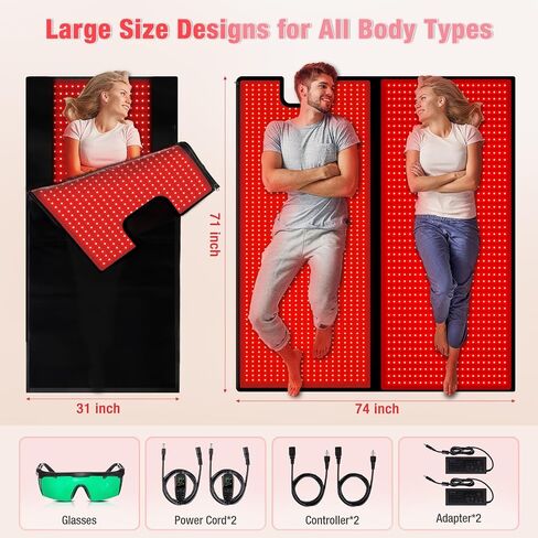 Red Light Therapy for Body, 31" * 11" Red Light Therapy Pad, Dual Chip Grade 360 LEDs 660nm & 850nm Infrared Light Therapy for Body Back Waist Shoulder Knee Joint Pain Relief, Gift for Women Men in Saudi Arabia
