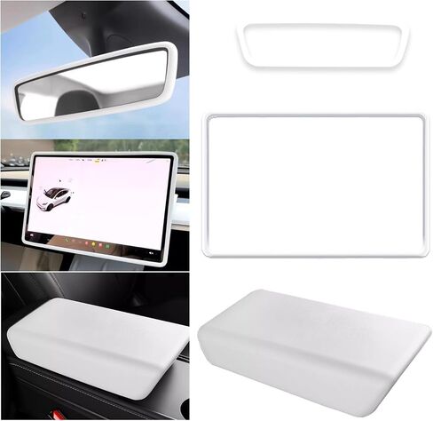 2PCS for 2017-2023 Tesla Model 3/2021-2024 Tesla Model Y Central Navigation Screen Protector Decorative Frame and Mirror Silicone Protective Cover Interior Accessories (Pink) in Kuwait