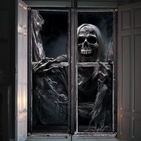 47.3 X 31.5 Inches Halloween Decoration Horror Halloween Curtain Scary Halloween Window Poster Decorations for Window Door,Halloween Party Decorations Indoor Outdoor in Saudi Arabia