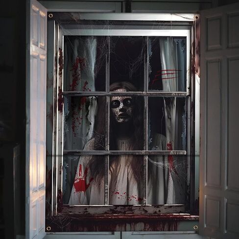 47.3 X 31.5 Inches Halloween Decoration Horror Halloween Curtain Scary Halloween Window Poster Decorations for Window Door,Halloween Party Decorations Indoor Outdoor in Saudi Arabia