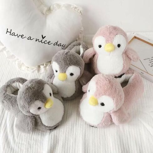 Cute Penguin Cotton Furry Slippers Animal Stuff Winter Home Slippers Cozy Fluffy Indoor House Shoes for Living Room Bedroom in Saudi Arabia