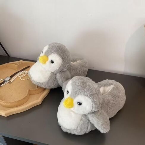 Cute Penguin Cotton Furry Slippers Animal Stuff Winter Home Slippers Cozy Fluffy Indoor House Shoes for Living Room Bedroom in Saudi Arabia