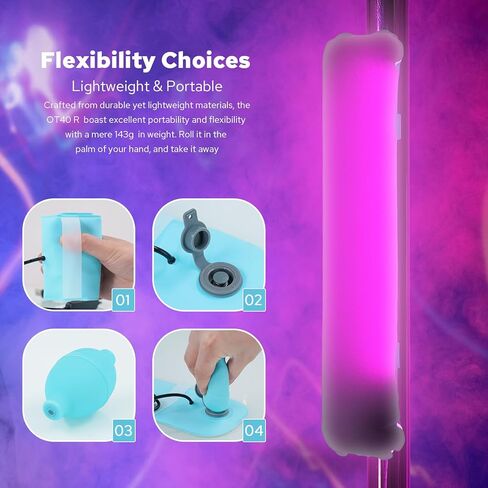 OT80R 15W RGB ضوء أنبوبي قابل للنفخ، محمول باليد LED ضوء الرياح للتصوير الفوتوغرافي والتخييم ومدونات الفيديو، ضوء أنبوب هواء RGB مغناطيسي، CRI>96، 3000K إلى 6500K، 6 FX Model in Kuwait