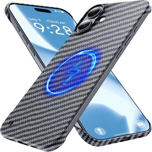 Magnetic Ultra-Thin Frosted Soft Touch Skin Borderless Carbon Fiber Bump Texture for iPhone 16 Pro Frameless Case 6.3" Slim Minimalist Lightweight Matte Hard for MagSafe Cover Case-Black in Saudi Arabia