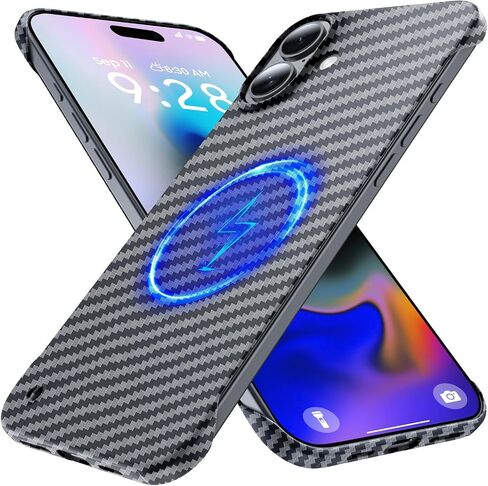 Magnetic Ultra-Thin Frosted Soft Touch Skin Borderless Carbon Fiber Bump Texture for iPhone 16 Pro Frameless Case 6.3" Slim Minimalist Lightweight Matte Hard for MagSafe Cover Case-Black in Saudi Arabia