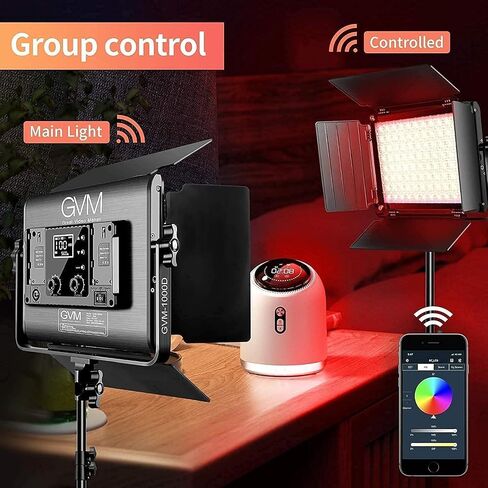 GVM 1000D RGB Led Video Light، طقم إضاءة تصوير فوتوغرافي 45 وات مع تحكم بلوتوث، طقم إضاءة فيديو بالألوان الكاملة مع 18 مشهدًا قابلاً للتطبيق، لوحة إضاءة LED لتصوير الفيديو in Saudi Arabia