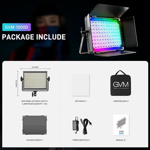 GVM 1000D RGB Led Video Light، طقم إضاءة تصوير فوتوغرافي 45 وات مع تحكم بلوتوث، طقم إضاءة فيديو بالألوان الكاملة مع 18 مشهدًا قابلاً للتطبيق، لوحة إضاءة LED لتصوير الفيديو in Saudi Arabia