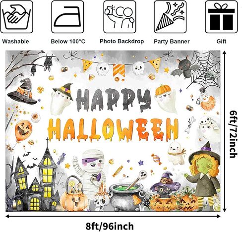Avezano Happy Halloween Backdrop Cartoon Halloween Party Decorations Banner Spooky Ghost Party Banner for Kids Happy Halloween Photography Background Party Supplies (7x5ft) in Saudi Arabia