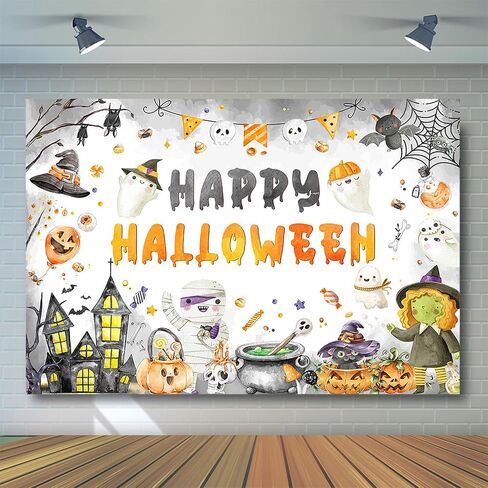Avezano Happy Halloween Backdrop Cartoon Halloween Party Decorations Banner Spooky Ghost Party Banner for Kids Happy Halloween Photography Background Party Supplies (7x5ft) in Saudi Arabia