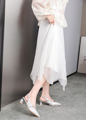 kkdom إمرأة Slingback هريرة الكعوب مغلقة اصبع القدم كعب منخفض مضخات الكاحل حزام وأشار اصبع القدم أحذية الزفاف in Saudi Arabia
