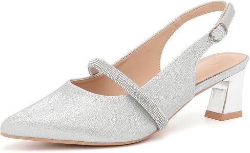 kkdom إمرأة Slingback هريرة الكعوب مغلقة اصبع القدم كعب منخفض مضخات الكاحل حزام وأشار اصبع القدم أحذية الزفاف in Saudi Arabia
