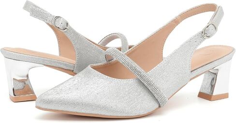 kkdom إمرأة Slingback هريرة الكعوب مغلقة اصبع القدم كعب منخفض مضخات الكاحل حزام وأشار اصبع القدم أحذية الزفاف in Saudi Arabia