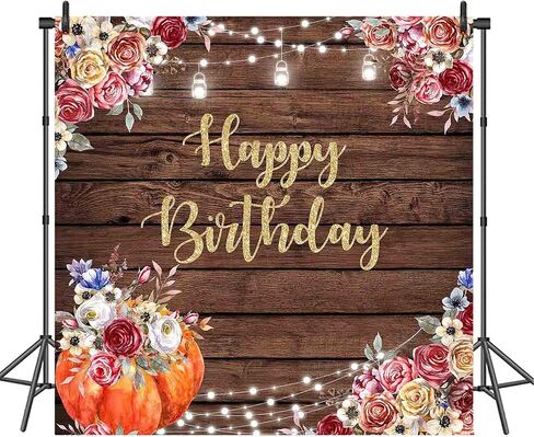 Avezano Fall Happy Birthday Backdrop Autumn Pumpkin Theme Birthday Photography Background Burgundy Floral Brown Wood Rustic Jars Pumpkin Birthday Party Decorations Photoshoot Photo Booth (7x5ft) in Saudi Arabia