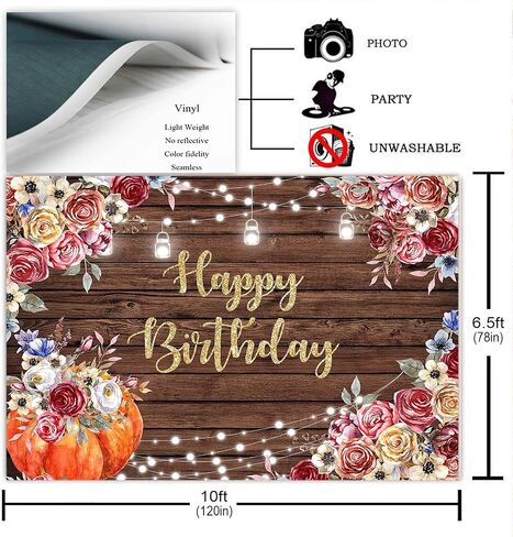 Avezano Fall Happy Birthday Backdrop Autumn Pumpkin Theme Birthday Photography Background Burgundy Floral Brown Wood Rustic Jars Pumpkin Birthday Party Decorations Photoshoot Photo Booth (7x5ft) in Saudi Arabia