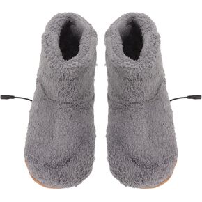 Heated Foot Warmer Electric Heating Booties Slippers, Soft Plush, Wear Resistant, Gifts for Women Men (Grey)