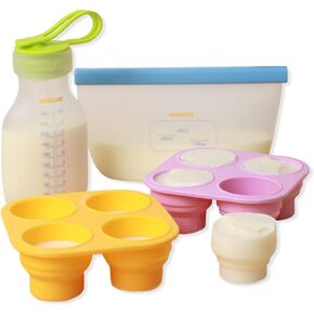 Breastmilk Storage Reusable Freezer Trays with Lid l Baby Food Cube 4pcs Complete Kit l 0.5/1/2 Oz Silicone Storage Tray l Ultra Leak-Proof Breastmilk Storage l Reusable Storage Bags