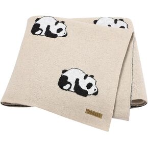 Cute Baby Blanket with Adorable Panda Design - Soft Knitted Cotton Swaddle Blanket for Newborns, Infants, and Toddlers, Stroller Cover, Play Mat, and Nursery - 39 x 31 in (Beige)