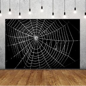 Lofaris Spider Web Photography Backdrop Pure Black for Children Kids Halloween Night Horror Themed Party Decor Black Wall Background Cake Table Banner for Portrait Photoshoot Booth Props 7x5ft