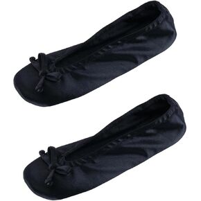 CTM® Women's Satin Ballerina Slipper House Shoe (Pack of 2)