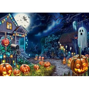7X5FT Cartoon Halloween Photo Backdrop Halloween Pumpkin Theme Backdrops Pumpkin Manor Moonlight Bat Horror Children Background Suitable for Holiday Party Photography F3