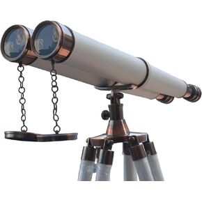 Nautical Brass Telescope Brass Marine Navy Nautical Brass Double Barrel Binocular with Nautical Brass 18" Binocular Leather Antique Telescope with Floor Tripod Stand
