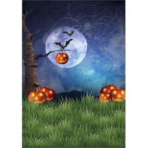 Allenjoy 5x7ft Vinyl Night Halloween Themed Backdrop for Photography Fall Pumpkin Green Grass Children Newborn Portrait Background Party Birthday Banner Baby Shower Decorations Decor Photo Booth