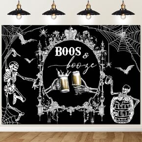 Avezano Halloween Boos and Booze Backdrop Adult Halloween Cocktails and Costume Party Decorations Drunk Skeleton Halloween Banner Photo Booth Props(7x5ft)