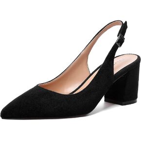 NUMALEO Womens Ankle Strap Dress Party Solid Suede Pointed Toe Buckle Chunky Mid Heel Pumps Shoes 2.5 Inch