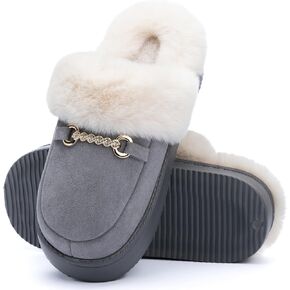 Womens Fuzzy Memory Foam Slippers for Women Winter House Slippers Warm Comfy Shoes Indoor Outdoor Suede Platform with Anti-Skid Sole Gift for Women Mom Ladies
