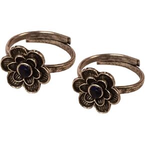 By Touchstone Indian Bollywood Beautiful Handcrafted Floral Workmanship Faux Ruby Ethnic Wearing Designer Jewelry Adjustable Toe Rings In Oxidized Silver Tone For Women.