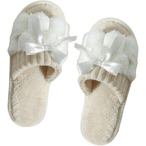 Verdusa Women's Bowknot Fuzzy Bedroom Slippers Open Toe Plush Home Shoes
