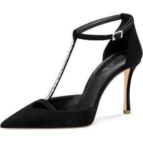 Women's Classic Pointed Toe High Heels Ankle Strap Buckle T-Strap D'Orsay Black Stiletto Heels Pumps Shoes for Wedding, Party, Dress