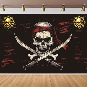 Pirate Skull Backdrop Decorations, Skull Party Background Banner Party Supplies (7x5ft)
