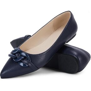 Coutgo Womens Ballet Flats Chain Pointed Toe Slip On Flats Shoes Loafers Navy