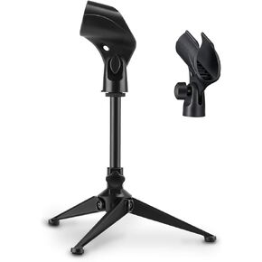 Moukey Boom Mic Stand Desk Adjustable Desktop Microphone Stand with Non-Slip Mic Clip, Short Table Mic Stand with Gear Fixing, Boom arm, 3/8" and 5/8" Adapter (Max bearing weight:1.1pounds), MMS-5
