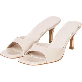 Women's Pu Kitten Heel Fish Mouth Dress Sandals Comfortable Square Open Toe One-Strap Stiletto Backless One-Step Sexy Sandals Suitable for Business Work Party
