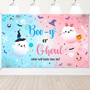 Avezano Booy or Ghoul Gender Reveal Decorations Halloween Gender Reveal Backdrop Boo-y or Ghoul What Will Baby Boo Will Be Halloween Gender Reveal Decorations 70.8x43.3inch