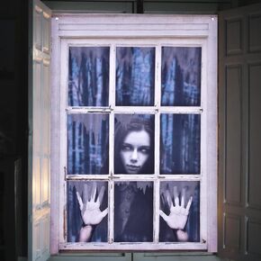 47.3×31.5 Inches Halloween Window Decorations Scary Three Figures Realistic Murder Scene Window Backdrop Halloween Window Poster Decorations for Window Door Halloween Party Decorations Indoor Outdoor