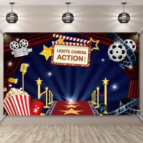 Movie Theme Party Decorations Supplies, Large Fabric Backdrop for Movie Night Birthday Party Event Awards Night Ceremony Photo Photography Booth Background, 72.8 x 43.3 Inch