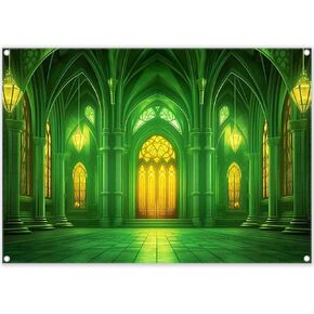 Polyester 7x5ft Green Castle Backdrop Fairytale Movie Wizard Photography Background Wonderland Birthday Kids Party Decorations Photo Booth Props